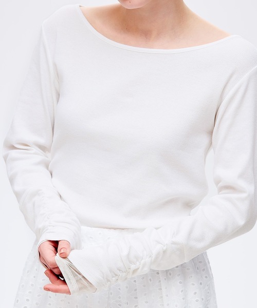 coca(coca)(コカ)の「袖シャーリングレイヤードトップス(Tシャツ/カットソー・レディース・ホワイト/ブラック・L/M/S)」の8枚目の写真
