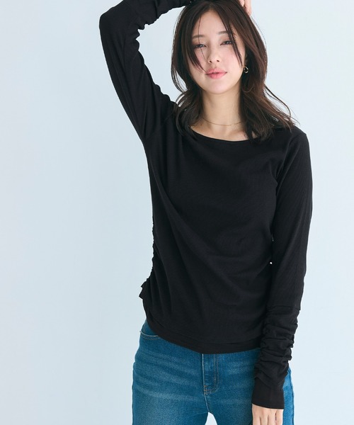 coca(coca)(コカ)の「袖シャーリングレイヤードトップス(Tシャツ/カットソー・レディース・ホワイト/ブラック・L/M/S)」の9枚目の写真