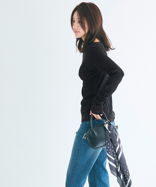 coca(coca)(コカ)の「袖シャーリングレイヤードトップス(Tシャツ/カットソー・レディース・ホワイト/ブラック・L/M/S)」の13枚目の写真