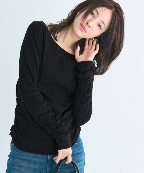 coca(coca)(コカ)の「袖シャーリングレイヤードトップス(Tシャツ/カットソー・レディース・ホワイト/ブラック・L/M/S)」の14枚目の写真