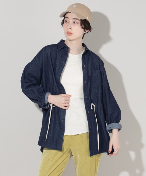 GEORGE'S(ジョージズ)の「ドロストデニムシャツ(シャツ/ブラウス・レディース・ベージュ/ネイビー/ブルー・FREE)」の18枚目の写真