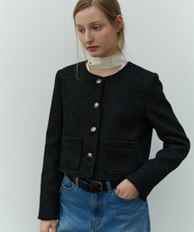 TWEED CROP JACKET - BLACK