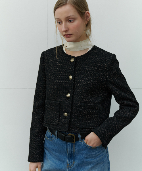 SO IR(ソイール)の「TWEED CROP JACKET - BLACK(その他アウター・レディース・その他・FREE)」の1枚目の写真