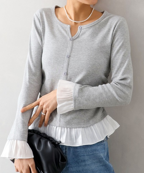 SpRay(スプレイ)の「裾フリルキーネック(Tシャツ/カットソー・レディース・グレー/オフホワイト/ブラック・FREE)」の16枚目の写真