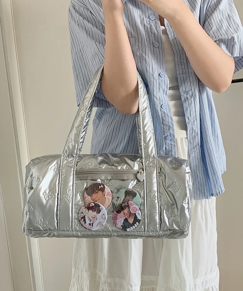 shopnikoniko（ショップニコニコ）の「痛バ 痛バッグ  推し活 リボンキルティング クリアポケット付き ボストンバッグ（ボストンバッグ・レディース・ホワイト/シルバー/ピンク・フリー）」の3枚目の写真