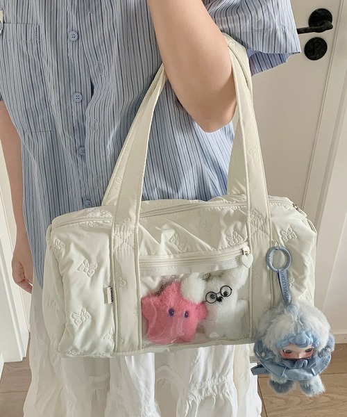 shopnikoniko（ショップニコニコ）の「痛バ 痛バッグ  推し活 リボンキルティング クリアポケット付き ボストンバッグ（ボストンバッグ・レディース・ホワイト/シルバー/ピンク・フリー）」の7枚目の写真