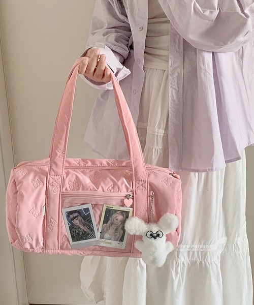 shopnikoniko（ショップニコニコ）の「痛バ 痛バッグ  推し活 リボンキルティング クリアポケット付き ボストンバッグ（ボストンバッグ・レディース・ホワイト/シルバー/ピンク・フリー）」の9枚目の写真