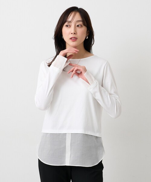 UNTITLED(アンタイトル)の「【洗える/Tシャツ】シャツディテールレイヤードプルオーバー(Tシャツ/カットソー・レディース・ホワイト・44/04/02/00/50/48)」の6枚目の写真