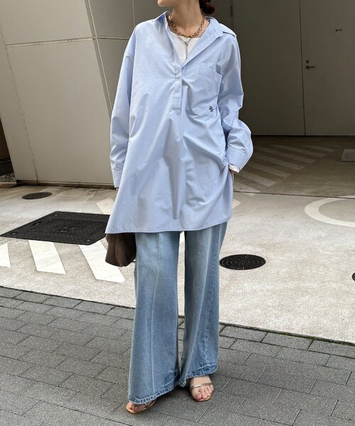 DouDou（ドゥドゥ）の「DD刺繍チュニックシャツ（シャツ/ブラウス・レディース・サックスブルー/オフホワイト/ブルー/ベージュ・FREE）」の17枚目の写真