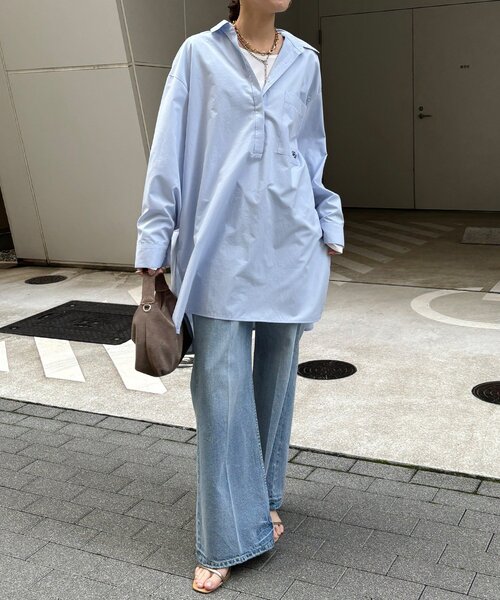 DouDou（ドゥドゥ）の「DD刺繍チュニックシャツ（シャツ/ブラウス・レディース・サックスブルー/オフホワイト/ブルー/ベージュ・FREE）」の18枚目の写真