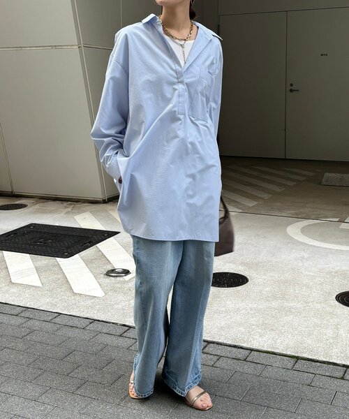 DouDou（ドゥドゥ）の「DD刺繍チュニックシャツ（シャツ/ブラウス・レディース・サックスブルー/オフホワイト/ブルー/ベージュ・FREE）」の19枚目の写真