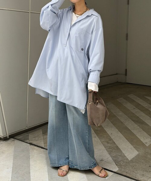 DouDou（ドゥドゥ）の「DD刺繍チュニックシャツ（シャツ/ブラウス・レディース・サックスブルー/オフホワイト/ブルー/ベージュ・FREE）」の20枚目の写真