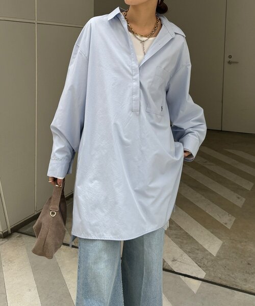 DouDou（ドゥドゥ）の「DD刺繍チュニックシャツ（シャツ/ブラウス・レディース・サックスブルー/オフホワイト/ブルー/ベージュ・FREE）」の22枚目の写真