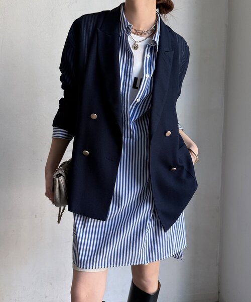 DouDou（ドゥドゥ）の「DD刺繍チュニックシャツ（シャツ/ブラウス・レディース・サックスブルー/オフホワイト/ブルー/ベージュ・FREE）」の4枚目の写真