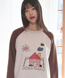 HOME and CAT アプリケ刺繍スウェットTシャツ AMM1325 (オートミール)
