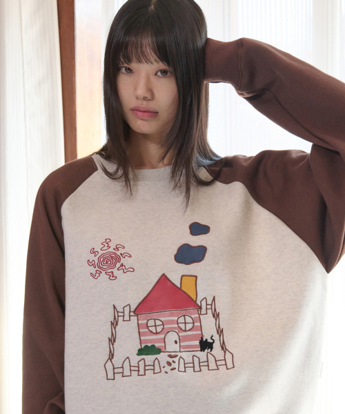 ambler（エムブラー）の「HOME and CAT アプリケ刺繍スウェットTシャツ AMM1325 (オートミール)（スウェット・レディース・その他・S/M/L）」の3枚目の写真