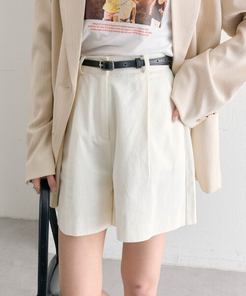 mystic(ミスティック)の「ベルト付きタックキュロット(その他パンツ・レディース・アイボリー/ブラック・1/2)」の2枚目の写真