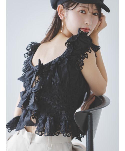 SNIDEL（スナイデル）の「コットンシャーリングブラウス（シャツ/ブラウス・レディース・ブラック/ホワイト/ミント・F）」の9枚目の写真