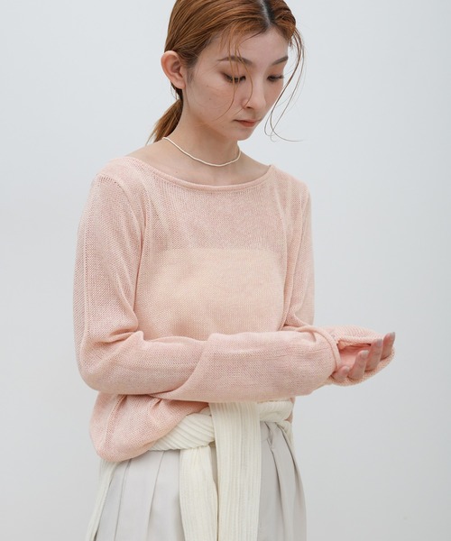 select MOCA(セレクトモカ)の「シアーボートネックロールヘムニット(ニット/セーター・レディース・ブラック/グレー/オフホワイト/ピンク・FREE)」の4枚目の写真