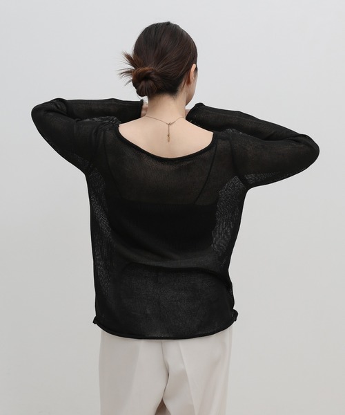 select MOCA(セレクトモカ)の「シアーボートネックロールヘムニット(ニット/セーター・レディース・ブラック/グレー/オフホワイト/ピンク・FREE)」の7枚目の写真