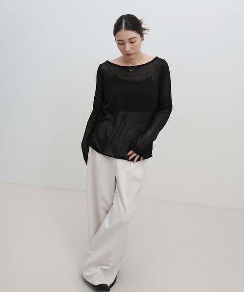 select MOCA(セレクトモカ)の「シアーボートネックロールヘムニット(ニット/セーター・レディース・ブラック/グレー/オフホワイト/ピンク・FREE)」の8枚目の写真