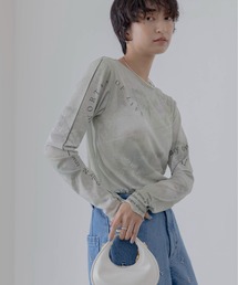 デニムレースプリントシアートップス