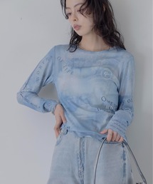 デニムレースプリントシアートップス
