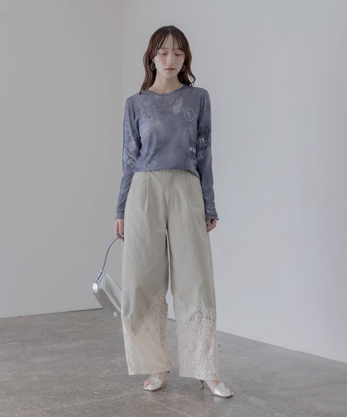 Eimee Law（エイミーロウ）の「デニムレースプリントシアートップス（その他トップス・レディース・カーキ/ダークグレー/ライトブルー・FREE）」の9枚目の写真
