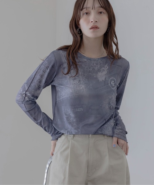Eimee Law（エイミーロウ）の「デニムレースプリントシアートップス（その他トップス・レディース・カーキ/ダークグレー/ライトブルー・FREE）」の12枚目の写真