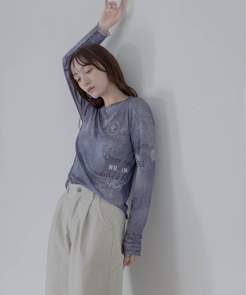 Eimee Law（エイミーロウ）の「デニムレースプリントシアートップス（その他トップス・レディース・カーキ/ダークグレー/ライトブルー・FREE）」の13枚目の写真