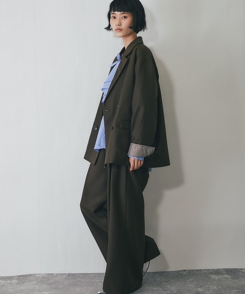 ワイドパンツ＋テーラードジャケット2点ベーシックセットアップスーツ