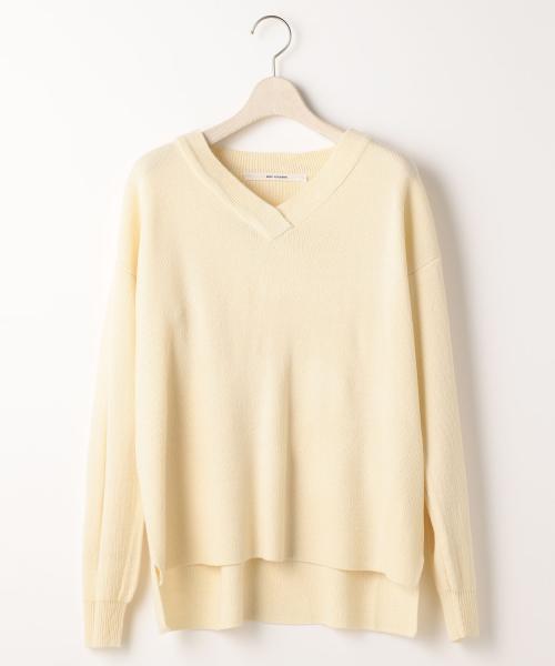 RAY CASSIN（レイカズン）の「Vネックプルオーバー（ニット/セーター・レディース・ネイビー/オフホワイト/杢グレー・FREE）」の2枚目の写真