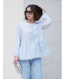 BeBeoD（べベッド）の「レースぺプラムリボンフロントデザインブラウス（シャツ/ブラウス）」