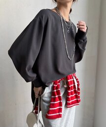 DouDou | 袖リブバックボタンジョーゼットプルオーバー(シャツ/ブラウス)