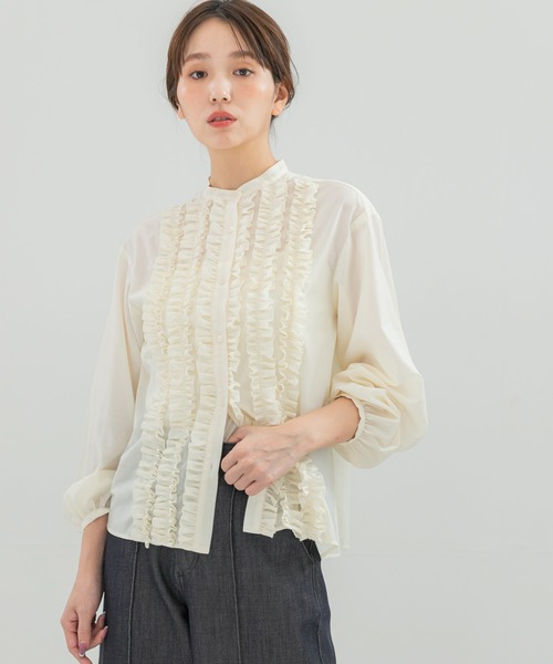 URBAN RESEARCH ROSSO WOMEN(アーバンリサーチ ロッソ)の「フロントフリルデザインブラウス(シャツ/ブラウス・レディース・ブラック/イエロー系その他/ブルー系その他・FREE)」の1枚目の写真