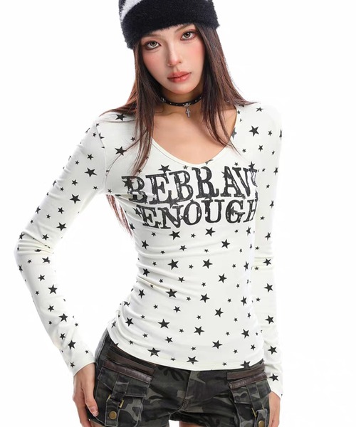 AsheKsha(アシクシャ)の「Vネック長袖スリムフィット万能トップス(Tシャツ/カットソー・レディース・ホワイト/ダークグレー・M)」の17枚目の写真