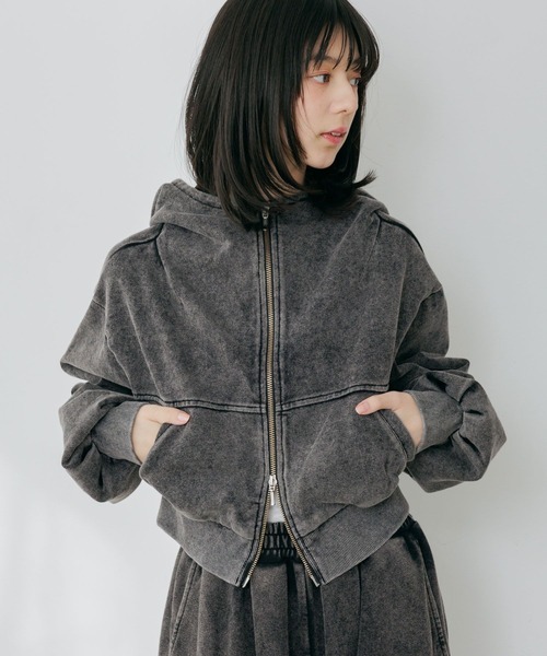 Heather（ヘザー）の「UV裏毛フーディ（ショート丈）　656721（パーカー・レディース・ピンク/スミクロ・FREE）」の4枚目の写真