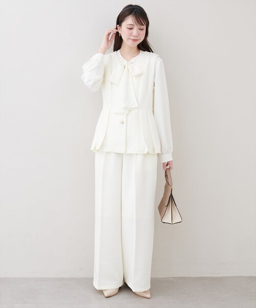 natural couture（ナチュラルクチュール）の「金釦タックワイドパンツ（その他パンツ・レディース・ライトベージュ/ブラック/オフホワイト・FREE）」の7枚目の写真