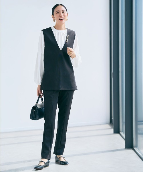 IEDIT(イディット)の「【3点セット】IEDIT パール風モチーフ遣いが上品な華やか3点コーディネイトセット〈ブラック〉(セットアップ・レディース・ブラック・3L/LL/L/M/SP/MP/4L)」の2枚目の写真