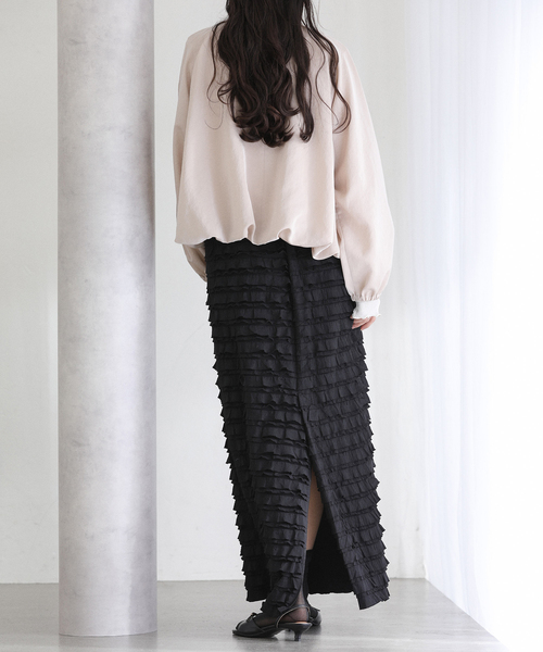 La TOTALITE（ラトータリテ）の「【洗える】PROVOKE/プロヴォーク フリルマキシスカート（スカート・レディース・ホワイト/ブラック・FREE）」の4枚目の写真