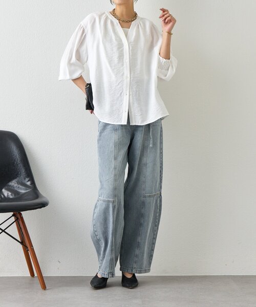 Jena espace merveilleux（ジェナ　エスパスメルヴェイユ）の「【昨年大ヒットが再登場】リネンライクスキッパーブラウス（シャツ/ブラウス・レディース・ブラック/オフホワイト/グレー・FREE）」の6枚目の写真