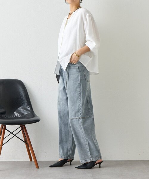 Jena espace merveilleux（ジェナ　エスパスメルヴェイユ）の「【昨年大ヒットが再登場】リネンライクスキッパーブラウス（シャツ/ブラウス・レディース・ブラック/オフホワイト/グレー・FREE）」の7枚目の写真