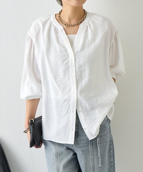 Jena espace merveilleux（ジェナ　エスパスメルヴェイユ）の「【昨年大ヒットが再登場】リネンライクスキッパーブラウス（シャツ/ブラウス・レディース・ブラック/オフホワイト/グレー・FREE）」の9枚目の写真