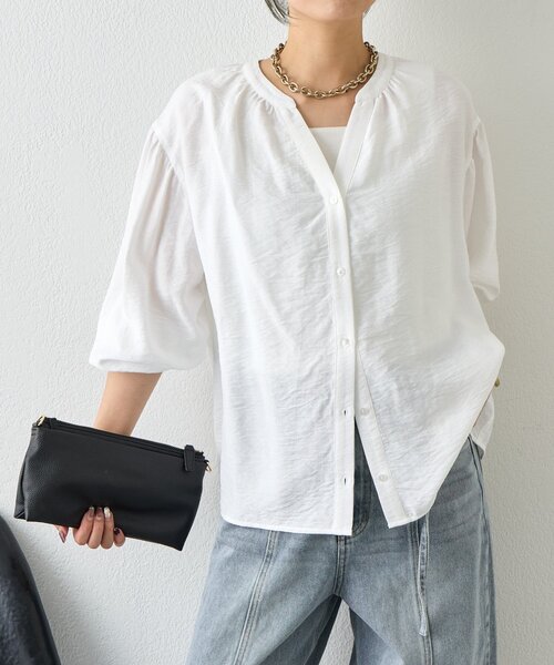 Jena espace merveilleux（ジェナ　エスパスメルヴェイユ）の「【昨年大ヒットが再登場】リネンライクスキッパーブラウス（シャツ/ブラウス・レディース・ブラック/オフホワイト/グレー・FREE）」の11枚目の写真