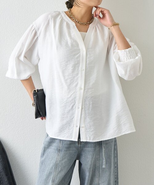 Jena espace merveilleux（ジェナ　エスパスメルヴェイユ）の「【昨年大ヒットが再登場】リネンライクスキッパーブラウス（シャツ/ブラウス・レディース・ブラック/オフホワイト/グレー・FREE）」の12枚目の写真