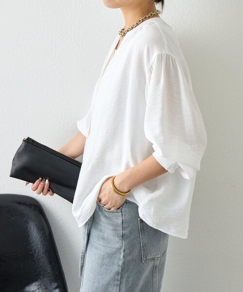 Jena espace merveilleux（ジェナ　エスパスメルヴェイユ）の「【昨年大ヒットが再登場】リネンライクスキッパーブラウス（シャツ/ブラウス・レディース・ブラック/オフホワイト/グレー・FREE）」の13枚目の写真