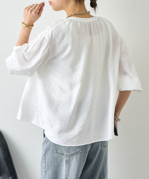 Jena espace merveilleux（ジェナ　エスパスメルヴェイユ）の「【昨年大ヒットが再登場】リネンライクスキッパーブラウス（シャツ/ブラウス・レディース・ブラック/オフホワイト/グレー・FREE）」の14枚目の写真