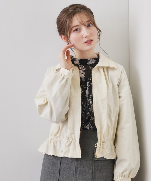 index(インデックス)の「スタンドカラーペプラムブルゾン【洗濯機OK】(ブルゾン・レディース・ネイビー/アイボリー/オレンジ系・42/40/38/36)」の1枚目の写真