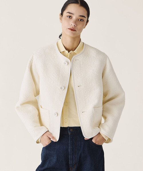 ORCIVAL(オーシバル)の「ORCIVAL | コットンポリジャカード ラウンドネックジャケット WOMEN(ノーカラージャケット・レディース・オフホワイト/ブラック・1)」の1枚目の写真