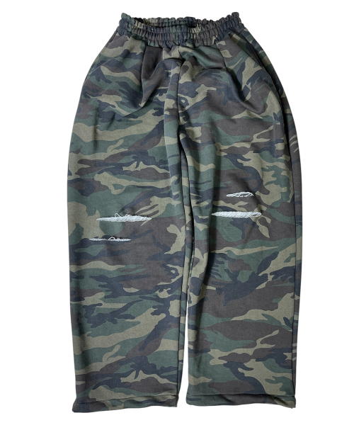 Cut Off Camouflage Sweat Wide Pants ((khaki))（スウェットパンツ